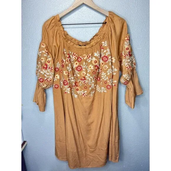 Andree By Unit Dresses | Nwt! Andree By Unit Off The Shoulder Mustard Floral Embroidered Dress Size 2x | Color: Yellow | Size: Xxl | Fbcboutique's Andree By Unit Dresses | Nwt! Andree By Unit Off The Shoulder Mustard Floral Embroidered Dress Size 2x | Color: Yellow | Size: Xxl | Fbcboutique's